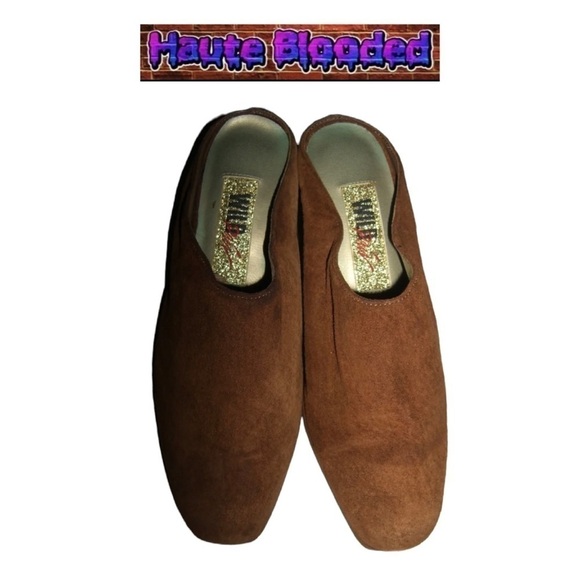 Vintage 90's Wild Pair Suede Tan Platform Slides Square Heels Mules Leather y2k - Picture 4 of 7